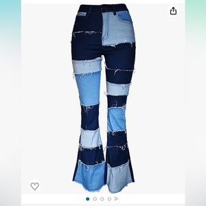Patchwork Flare Jeans — Blue Multi